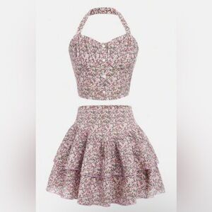 SHEIN Teen Girls Ditsy Floral Print Halter top & two layer hem skirt/Size: 14yrs